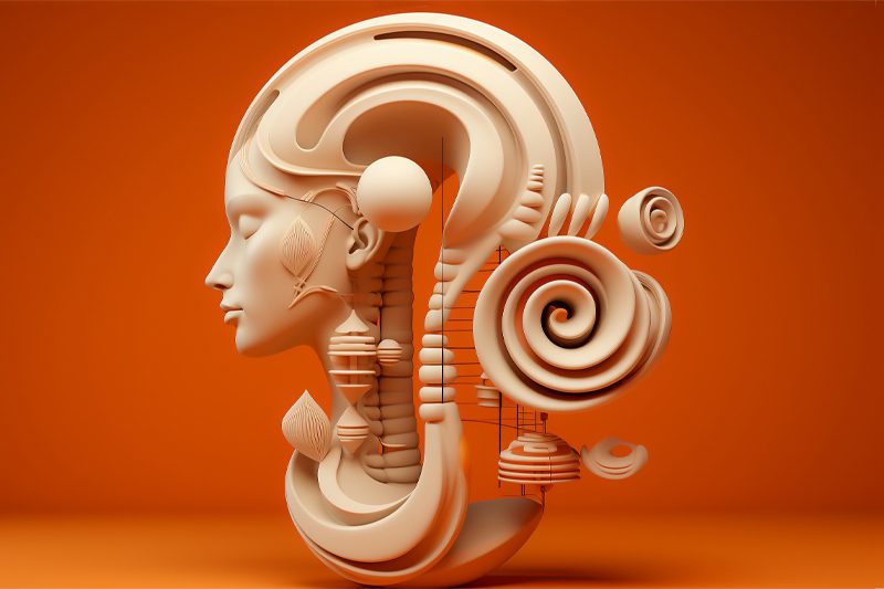 Illustration of a face, eyes closed, with a mind swirling behind it